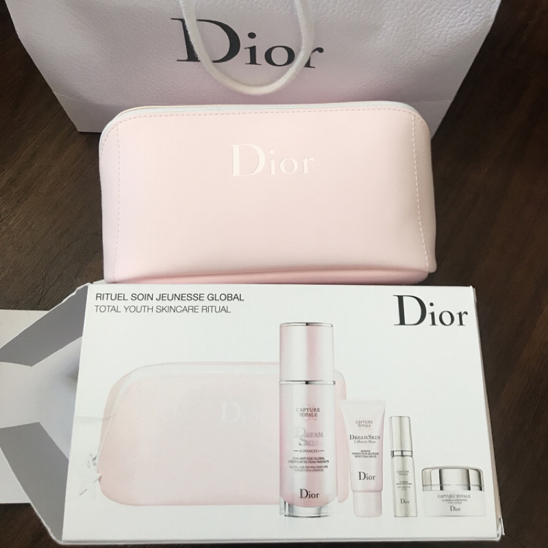 （降價）Dior 粉嫩大容量化妝包 瞬效面膜 乳霜 精華液 小樣組