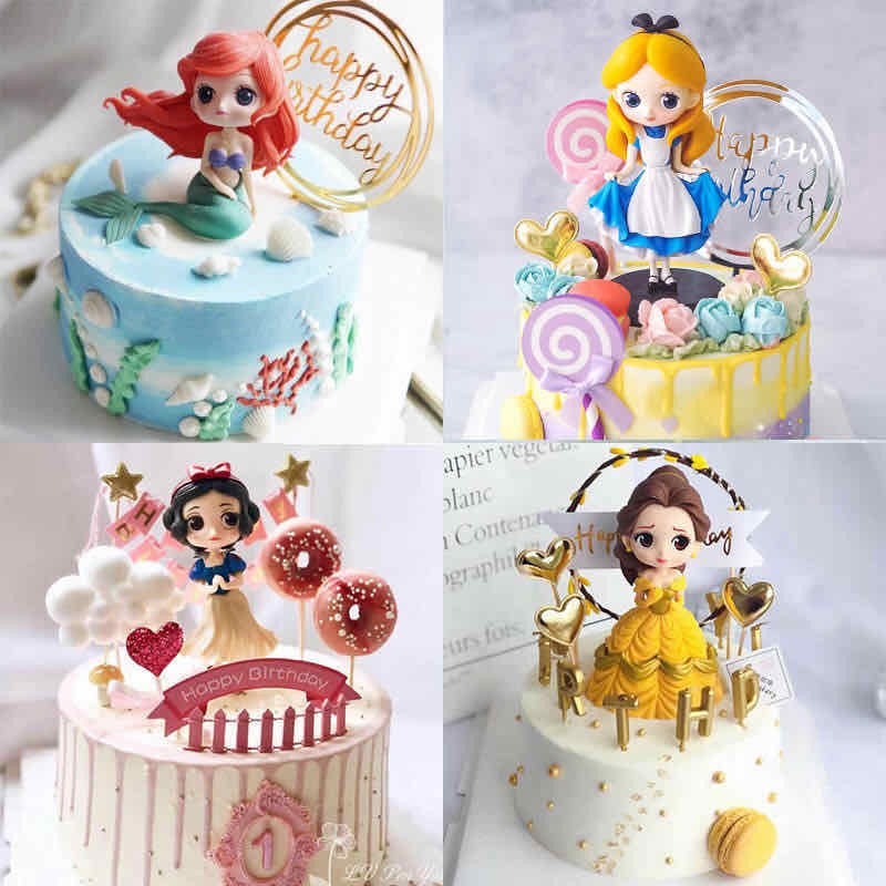 DIY公主生日蛋糕裝飾擺件一套齊全白雪貝爾愛莎美人魚愛麗絲玩偶
