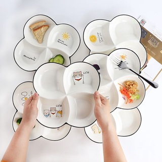 ❤川島❤分餐盤 分隔餐盤 分格盤 陶瓷盤 一人食餐具套裝 早餐盤 四格盤子 菜盤 碟子 兒童餐盤 减脂定量餐盤 小吃盤