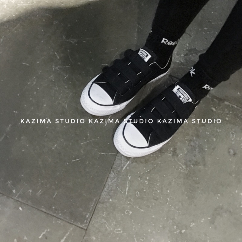 Kazima Converse All Star 魔鬼氈 黏 方便 懶人 懶人鞋 帆布鞋 低筒 黑色 黑 白 白色 皮革