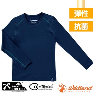 【荒野 WildLand】男童 輕量鍺纖維親膚保暖衣 長袖衛生衣 內搭衣 貼身內著 W2670-72 深藍