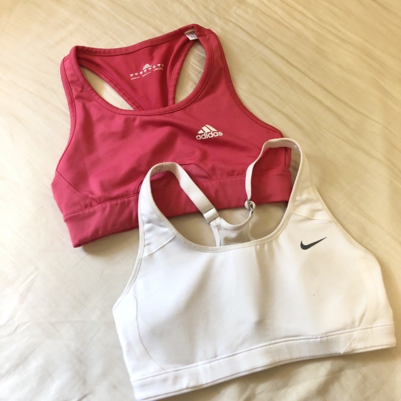 （售完）Nike/Adidas 極新白色/桃紅運動內衣 XS