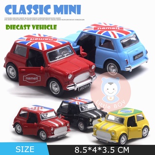 卡通風格可愛寶馬MINI國旗版汽車模型 合金車 回力可開門合金玩具車 經典老爺車