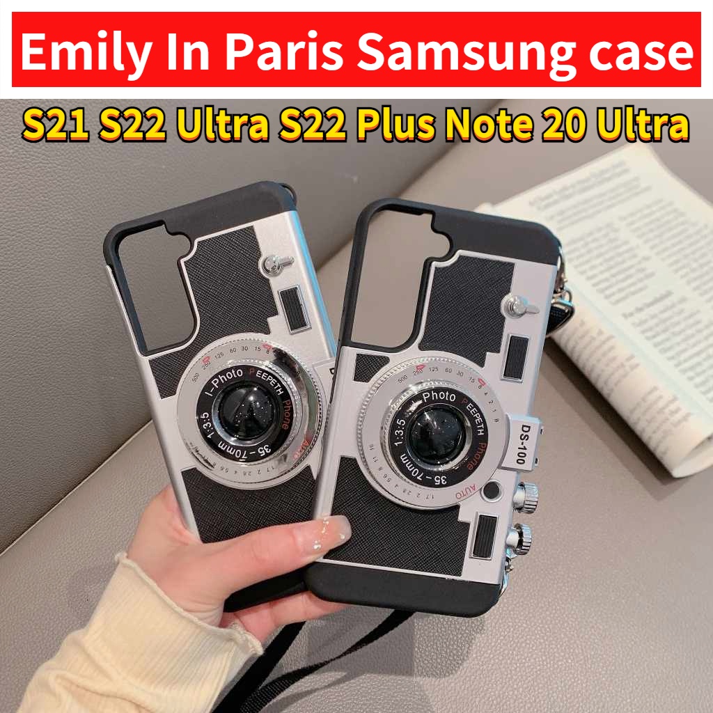 SAMSUNG Emily in Paris 同款手機殼防震掛繩復古三維相機手機殼適用於三星 Galaxy S21 S2