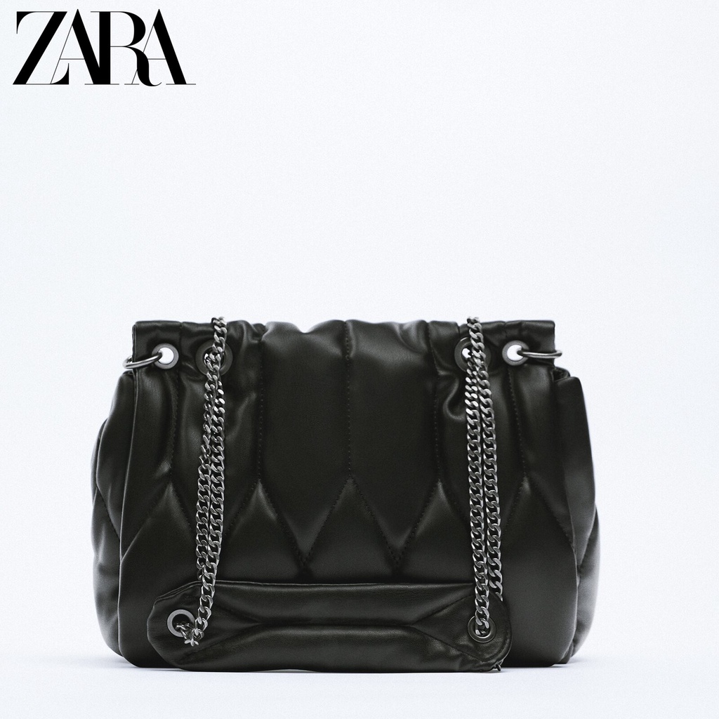 Zara新款女包黑色單肩包鏈條包絎縫單肩斜挎包 16177710040