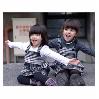 黑白格紋質感毛料時尚吊帶背心裙 台灣製造 nafee精品童裝 冬裝