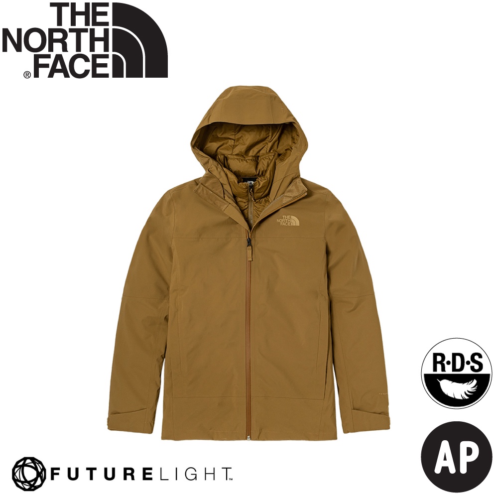 【The North Face 男 FL兩件式防水鵝絨保暖外套 AP《狼棕》】4N9T/防水外套/連帽外套/衝鋒衣