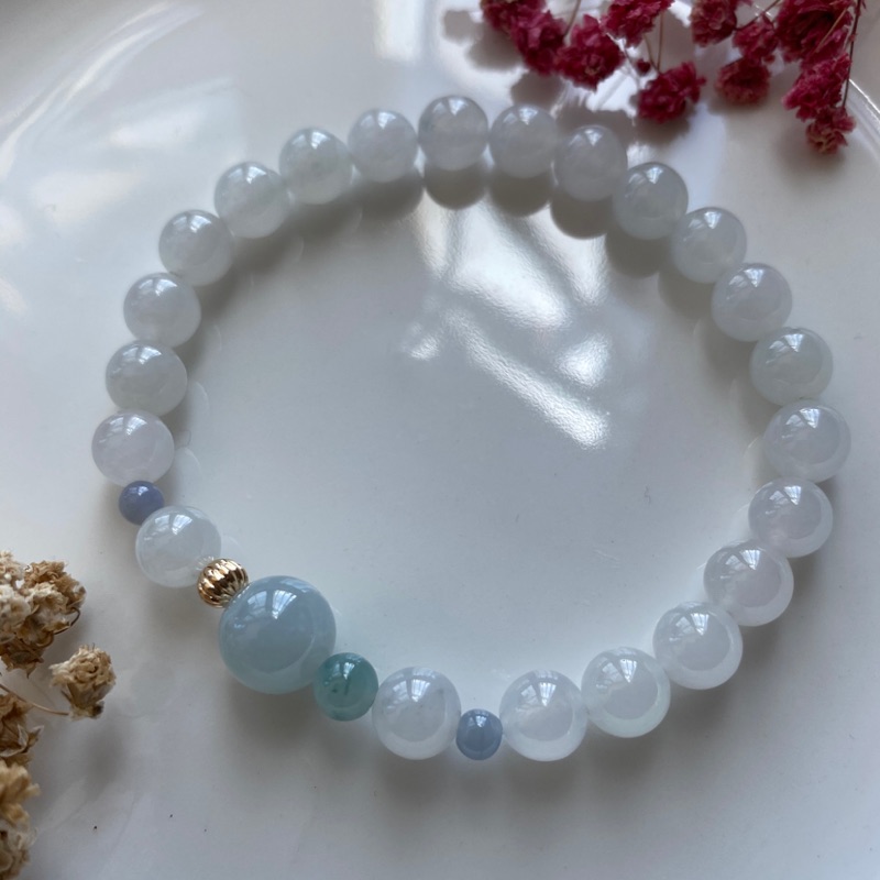 天然翡翠商品 冰種白翡莫蘭迪色設計手珠