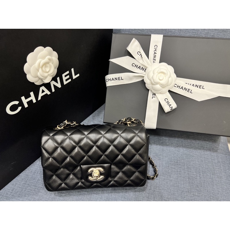 （二手）Chanel mini coco CF20黑羊皮 淡金扣 晶片款