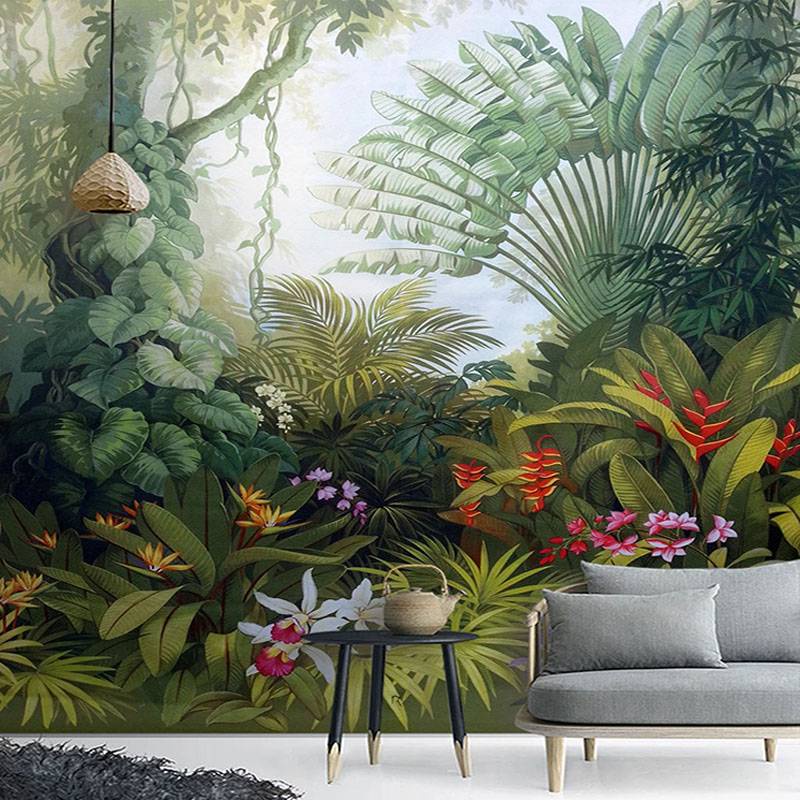 定製熱帶雨林壁紙貼原始風景自然風光適合家庭臥室、沙發、電視背景裝飾