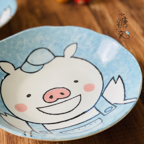 小糖瓷｜日本製 藍色豬小弟湯盤/盛菜盤