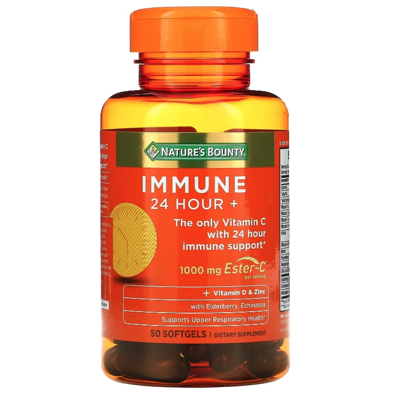 美國代購Nature's Bounty Immune 24 Hour+免疫維他命C維他命D鋅, 1000 mg, 50粒