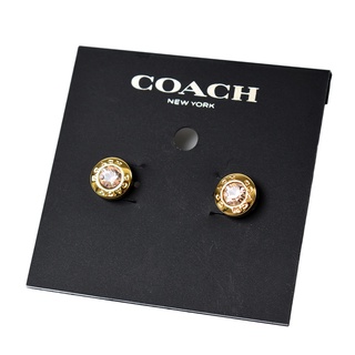 COACH 圓型LOGO水鑽針式耳環-金色【美國正品 現貨】