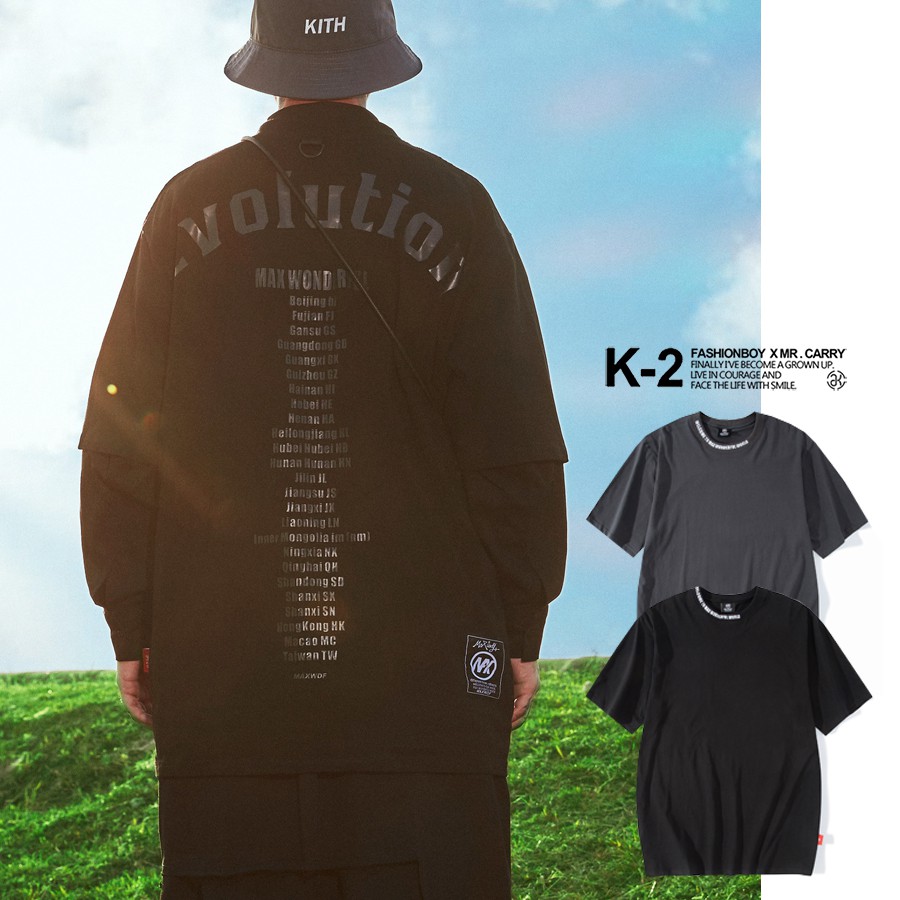 【K-2】MAXWDF evolution 世界 販售 標語 領口刺繡英文 潮流 短T 五分袖 寬鬆上衣