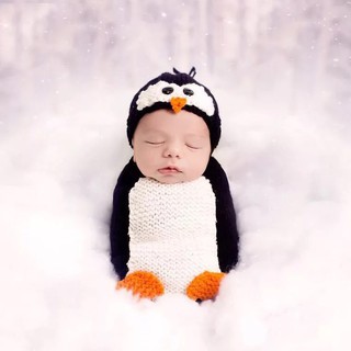 『寶寶寫真』 企鵝 服飾滿月嬰兒拍照毛線可愛小企鵝睡袋 QBABY SHOP