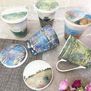 世界名畫馬克杯/莫奈/花茶杯/下午茶/早餐咖啡杯/陶瓷器/茶具/皇室專用杯/附杯蓋
