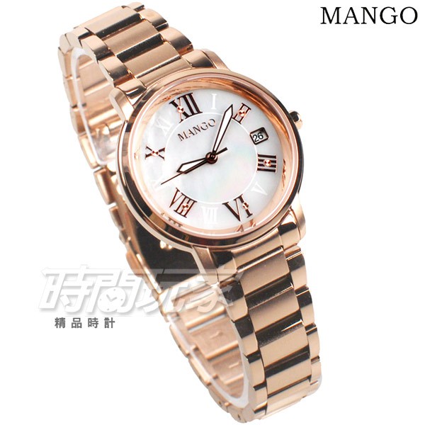 (活動價) MANGO 羅馬時刻 珍珠螺貝面盤 不鏽鋼 女錶 日期視窗 玫瑰金 鋼帶 MA6736L-81R 時間玩家