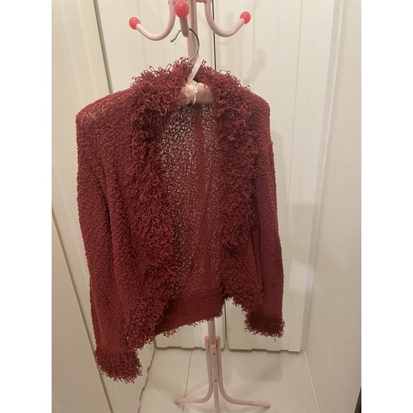 XING酒紅色針織罩衫/外套