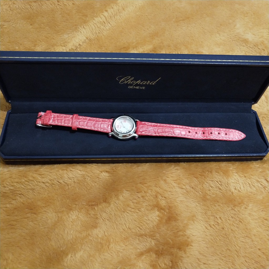 二手 CHOPARD HAPPY SPORT 蕭邦 快樂鑽 鑽 紅寶 原廠粉紅色錶帶 手錶 正品
