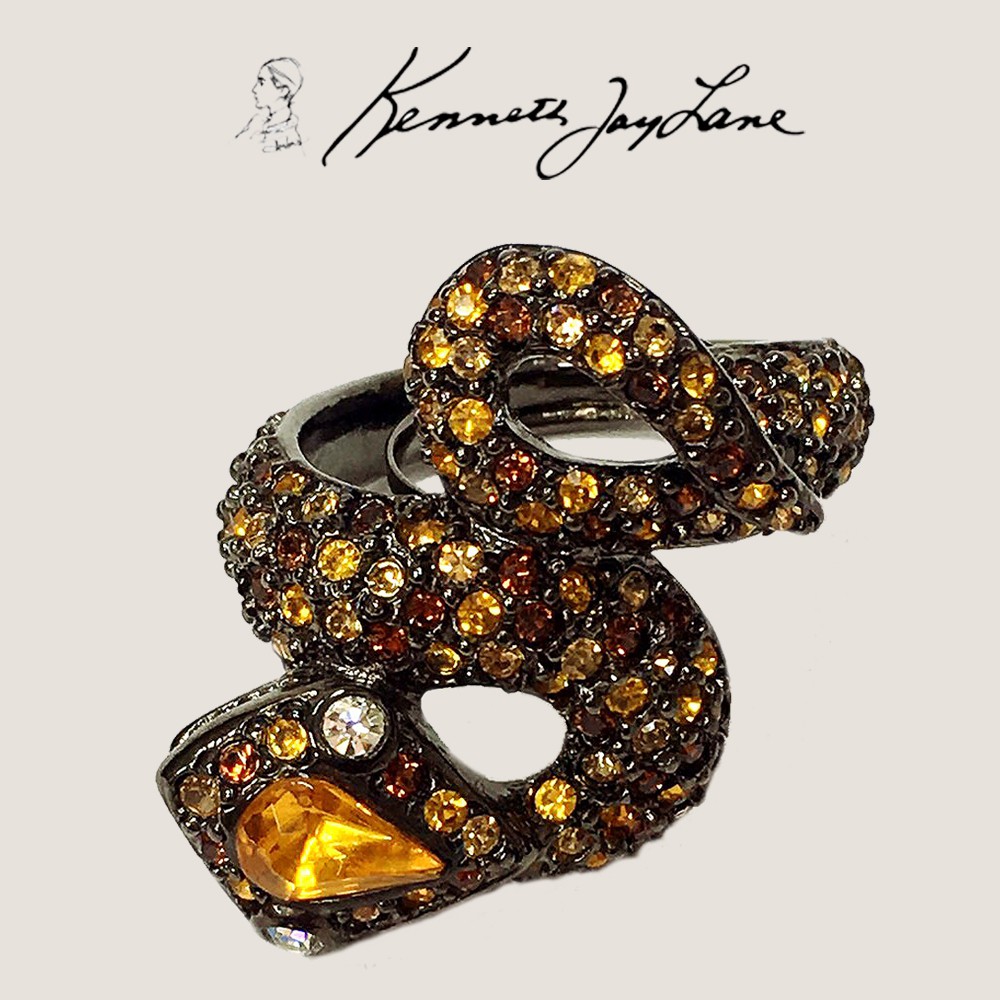Kenneth Jay Lane 好萊塢巨星最愛 拓帕石黃色彩鑽 8造型 蛇戒指 附原廠盒