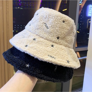 ScottyBear™️那隻熊 CP044 21新款星星漁夫帽 羊羔絨加厚 女秋冬季日系ins保暖帽子女韓版潮時尚盆帽