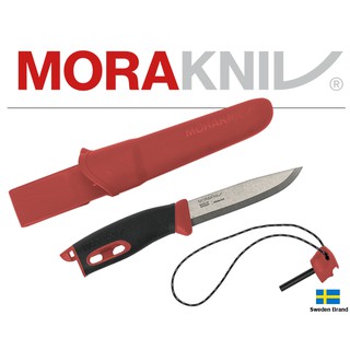 Morakniv瑞典莫拉刀Companion Spark不鏽鋼10.4cm刃長附鞘打火棒傘繩(紅)【Mor13571】