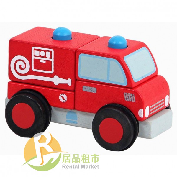 【居品租市】※專業出租平台 - 嬰幼玩具※ mentari 木頭玩具 立體積木消防車
