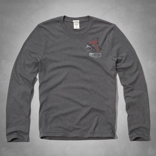 美國百分百【Abercrombie & Fitch】T恤 AF 長袖 T-shirt 麋鹿 鳥頭 深灰 特價 F816