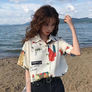 蔓莎💞2025薄款翻領開衫上衣夏季沙灘防曬衫短袖襯衫女泰國女裝 女生襯衫