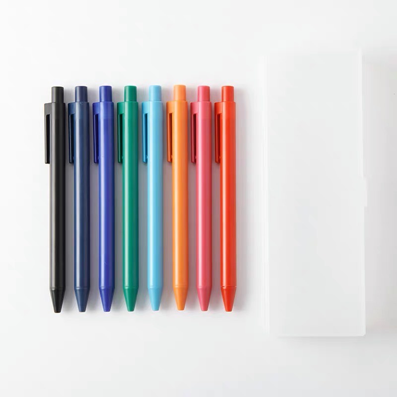 【MUJI 無印良品】 彩色膠墨中性筆 按壓式 0.5mm 8色組 附鉛筆盒 收納盒 原子筆 圓珠筆 膠墨中性筆 筆