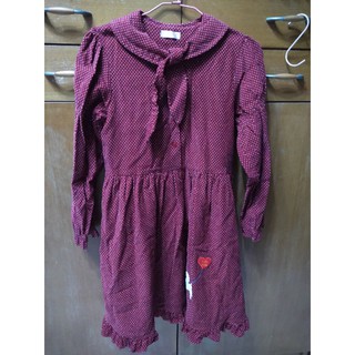 Petit kids長袖紅絨布童裝洋裙(二手)
