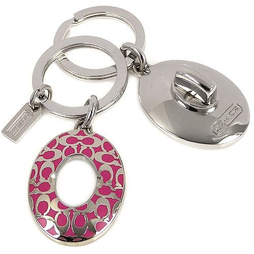 COACH 桃紅色C LOGO鎖頭設計雙環鑰匙圈，原價$2500元情人價$1288元