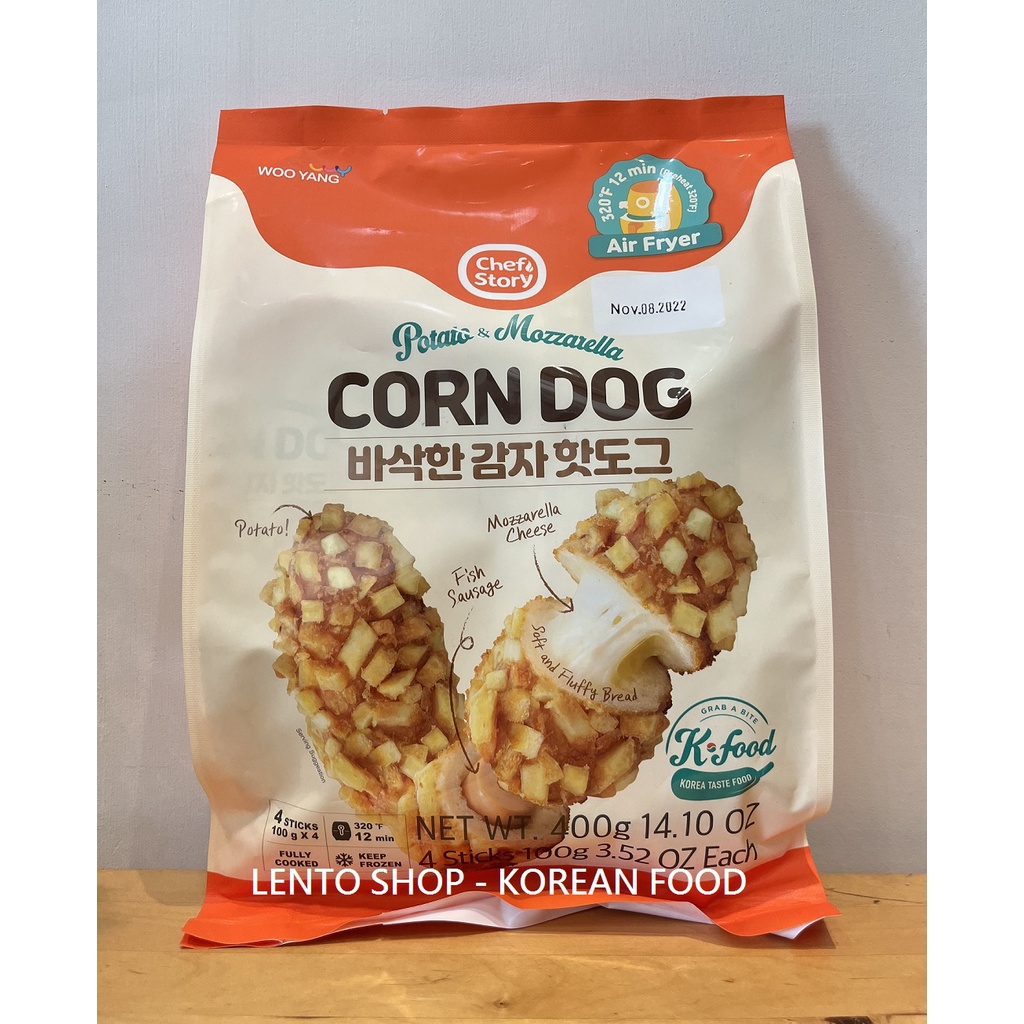 LENTO SHOP - 韓國 WOOYANG 脆薯起士魚腸熱狗 脆薯熱狗  CORN DOG 4入裝 400克