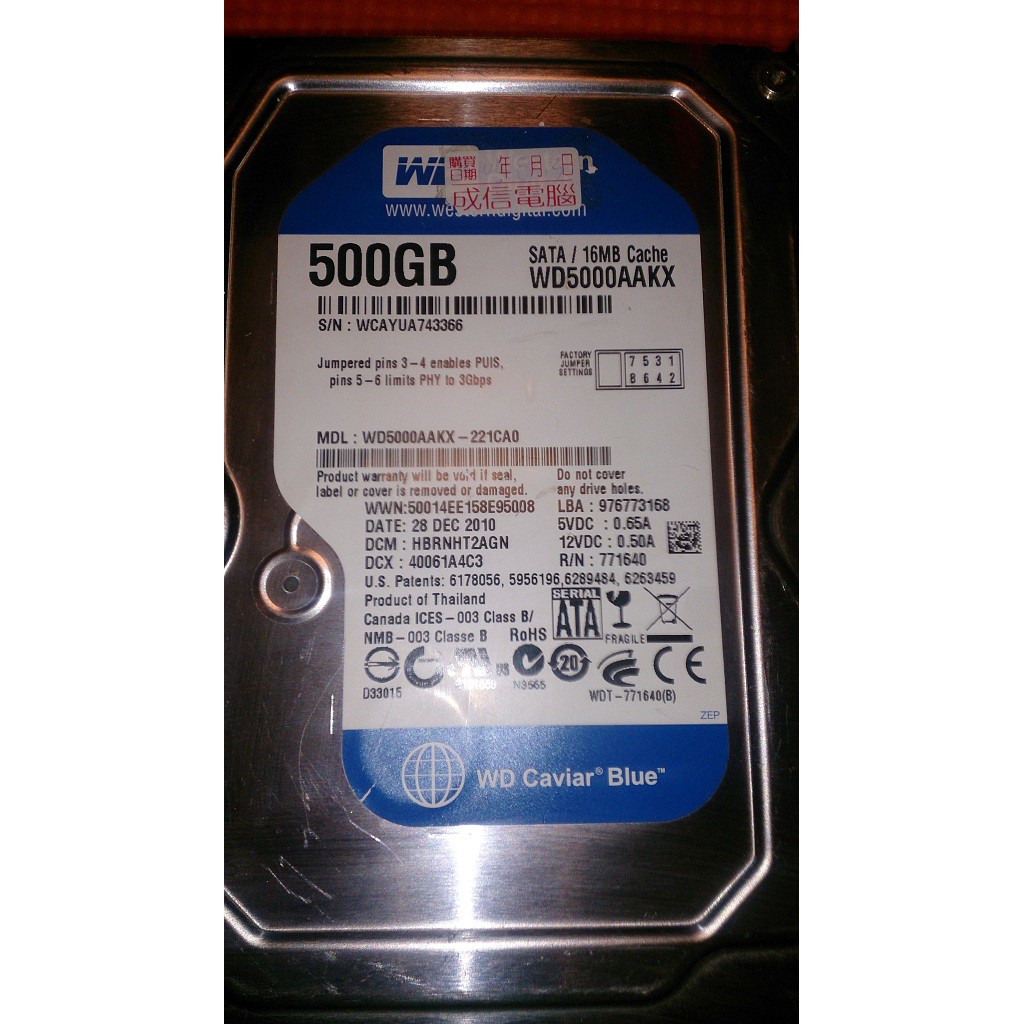 WD 500G 3.5吋桌機硬碟,無壞軌,正常使用, 有 C5 跟 C6 警告