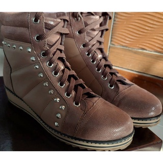 二手品 ~ FAIR LADY 咖啡色靴 短靴 個性低跟靴 中筒靴 鉚釘靴 24碼鞋