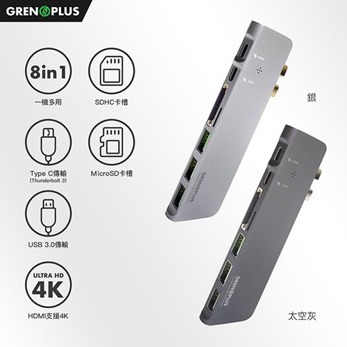 【94號鋪】Grenoplus USB 3.0 Type-C 八合一多功能 擴充座 MacBook專用