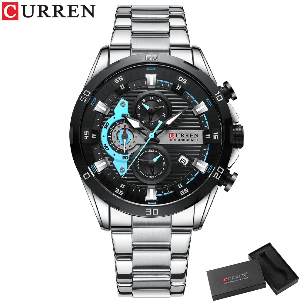 CURREN 男士不銹鋼手錶創意時尚夜光錶盤帶計時碼表休閒 8402
