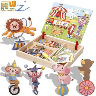 現貨〔兒童玩具】益智二合一畫板 磁性拼圖玩具 ♥ 馬戲團 交通工具 職業 ♥ 拼圖玩具 百變換裝 換衣學習 磁貼 玩具