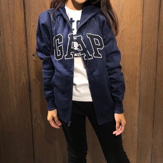 美國百分百【全新真品】 GAP 外套 上衣 長袖 連帽 LOGO 貼布 刷毛 深藍 藍字 男款 E927