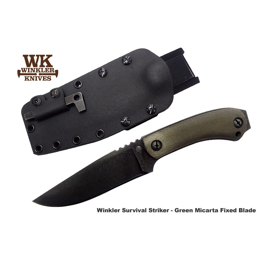 Winkler Knives II Survival Striker黑刃黑綠電木柄直刀(柄內附起火棉與打火棒)
