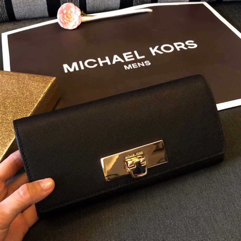 MK 女士長夾 經典黑 扣鎖長夾 零錢包 手拿包 皮夾 MICHAEL KORS 現貨 美國代購