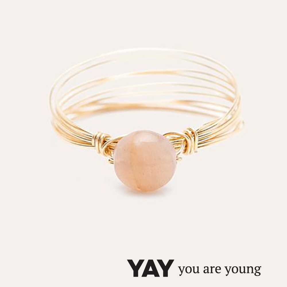 YAY You Are Young 法國品牌 Bouton 寶石切割 玫瑰粉水晶戒指 金色多層款