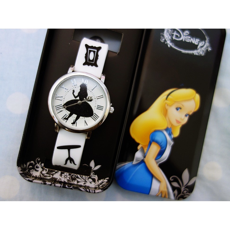 迪士尼愛麗絲夢遊仙境Alice羅馬數字手錶 鐵盒收藏