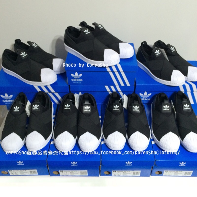 【Koreasha韓國品牌潮流代購】Adidas slip on 黑繃帶 繃帶鞋