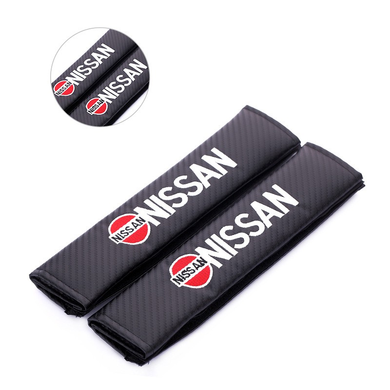 Nissan 尼桑 安全帶護肩護套 碳纖紋車標護肩 車內改裝飾品 適用於 XTRAIL TEANA TIIDA