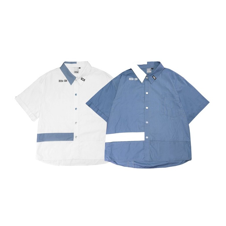 .67ARROW SEENER S_SHIRTS_襯衫 拼接 多口袋 藍色 白色 日系 寬版 正裝 混搭 outdoor