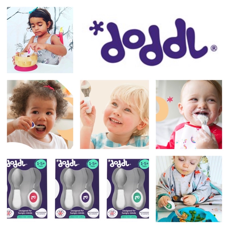 （滿額贈）英國 Doddl 兒童學習二件組|寶寶界吃飯神器|人體工學餐具(綠|藍|粉)-公司貨