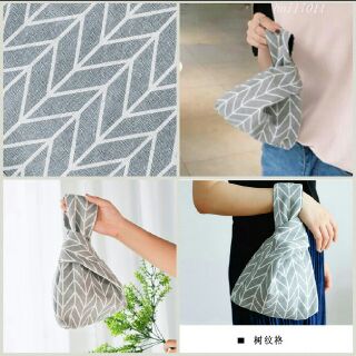 【日式簡約】和風手腕袋.包 (灰/白樹枝紋)