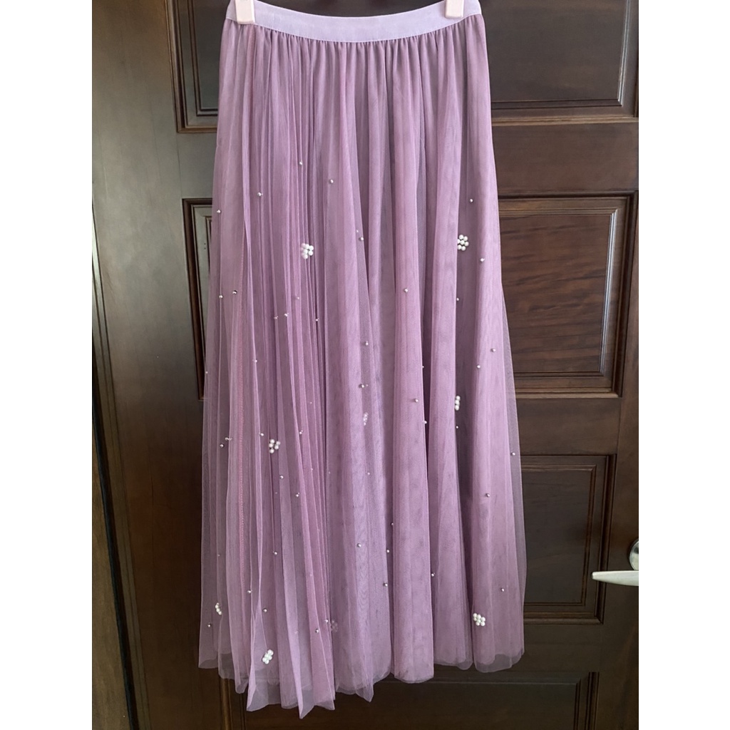 仙女必備 珍珠紫色紗裙 長裙