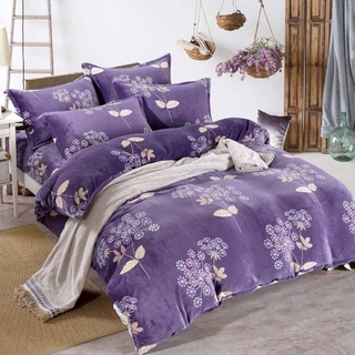 AFRA阿芙拉🌺頂級加厚法蘭絨床包被套枕套組 單人3.5尺 淡紫文青 保暖床包 便宜齣清 床包加高35CM